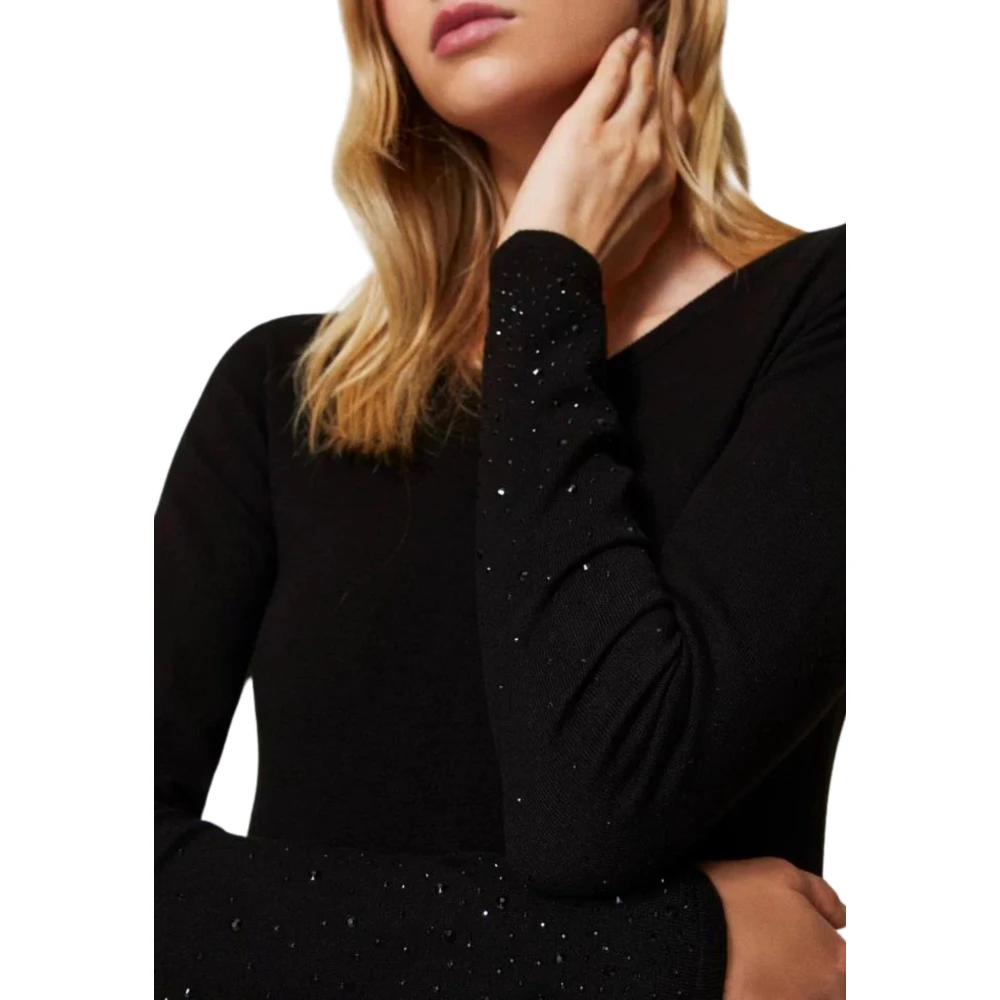 Twinset Zwarte Truien met Strass Black Dames