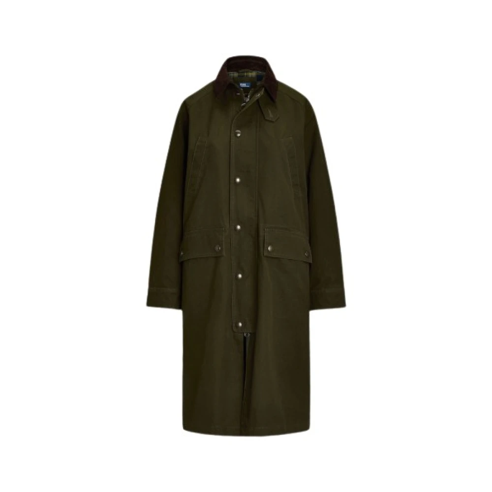 Polo Ralph Lauren Lange Katoenen Jas met Fluweel Details Green Dames