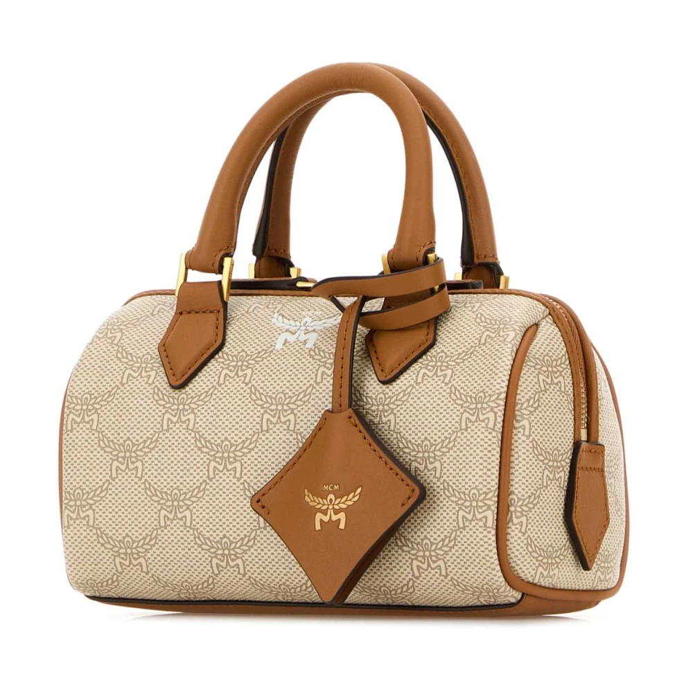MCM Ella Boston Canvas Handtas Beige Dames