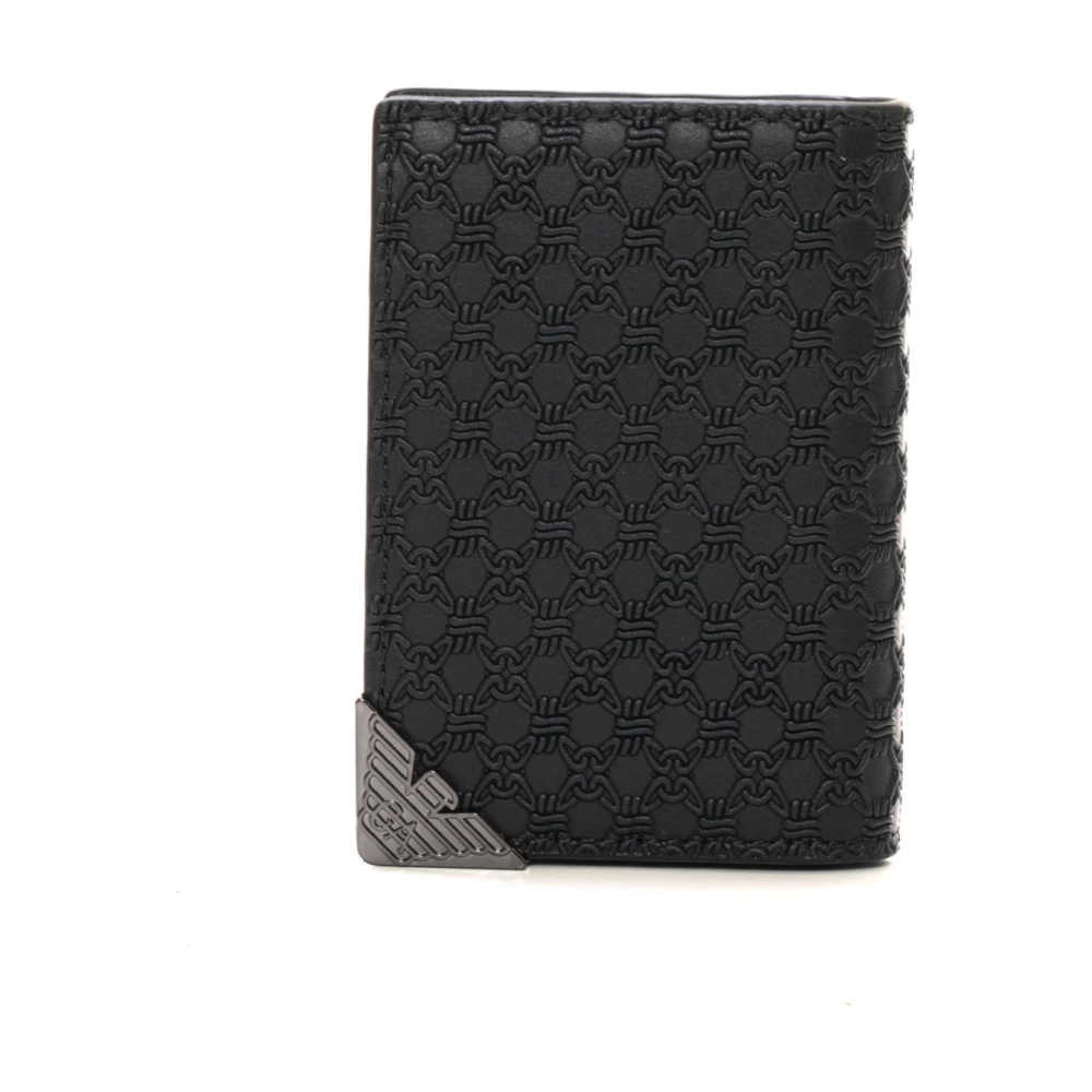 Emporio Armani Leren kaarthouder met clip Black Heren