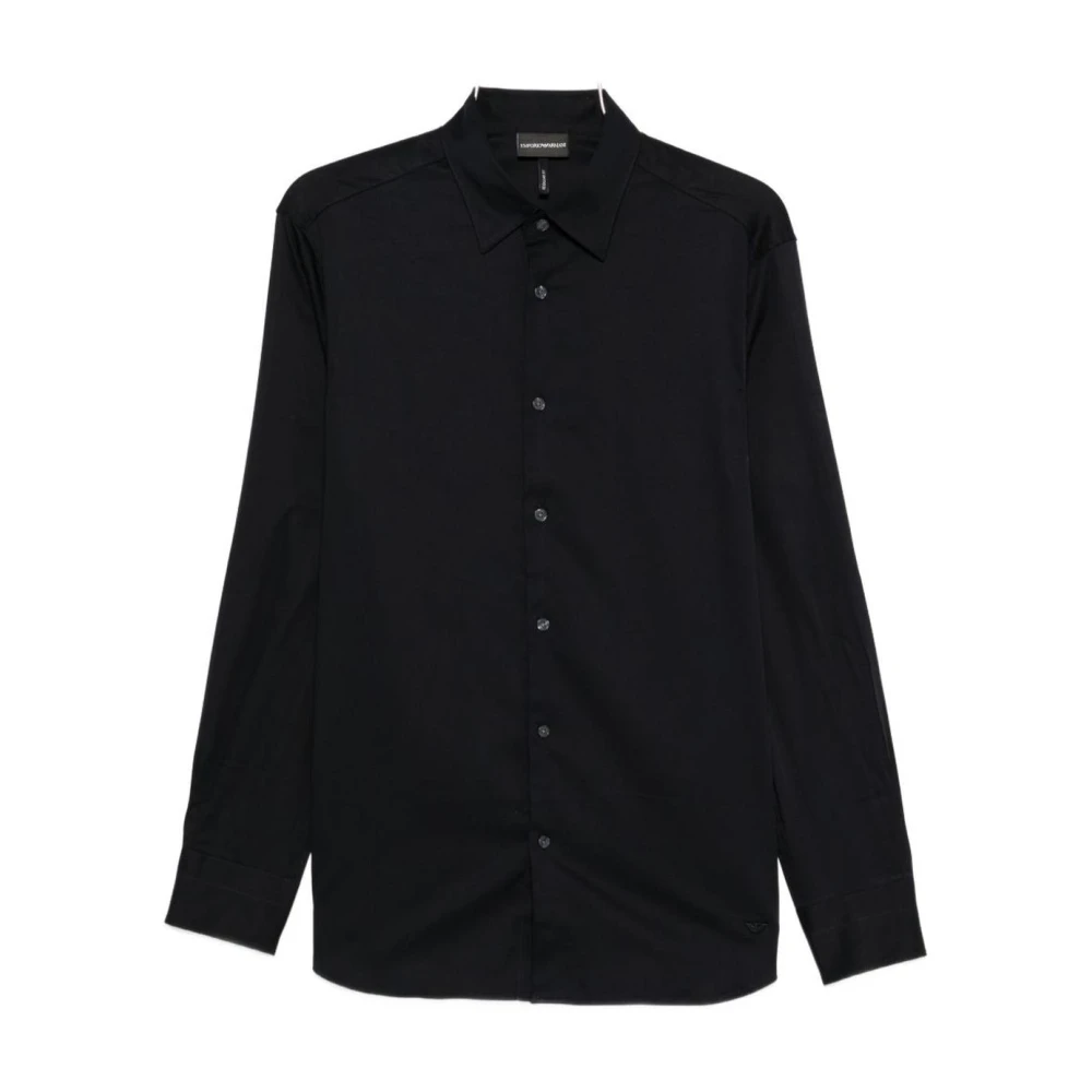 Emporio Armani Herren Schwarz Langärmliges Hemd Mit Knopfleiste