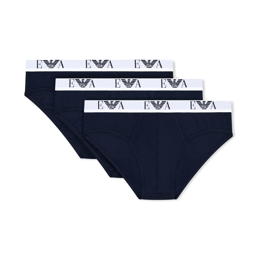 Emporio Armani Herr Blå Underkläder M, Bomull, Three-Pack Stretch Cotton Briefs