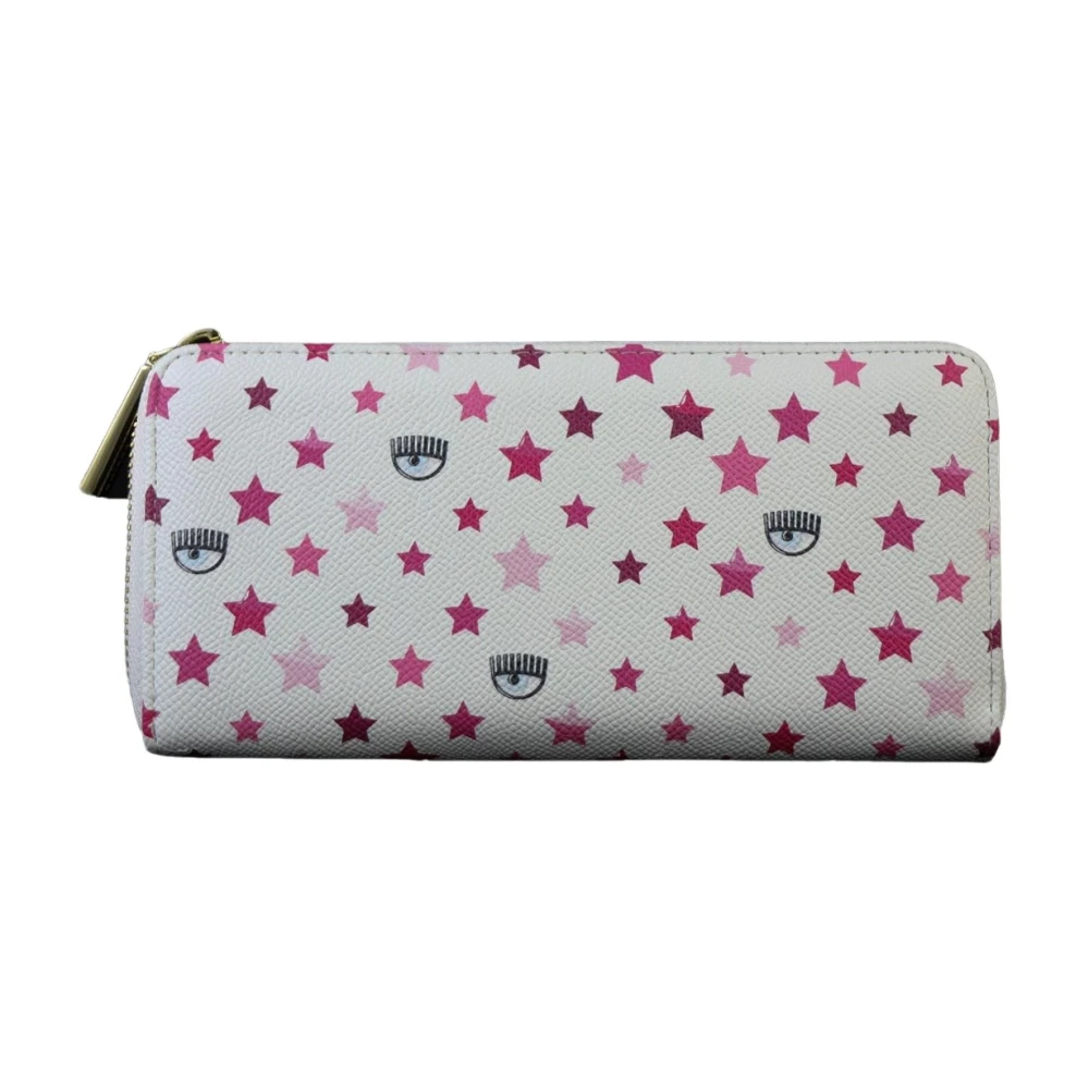 Chiara Ferragni Collection Grote witte Clutch Tas met roze sterren White Dames