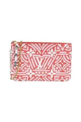 Pre-owned LV Crafty Pochette Double Zip Belagd Canvas Axelväska