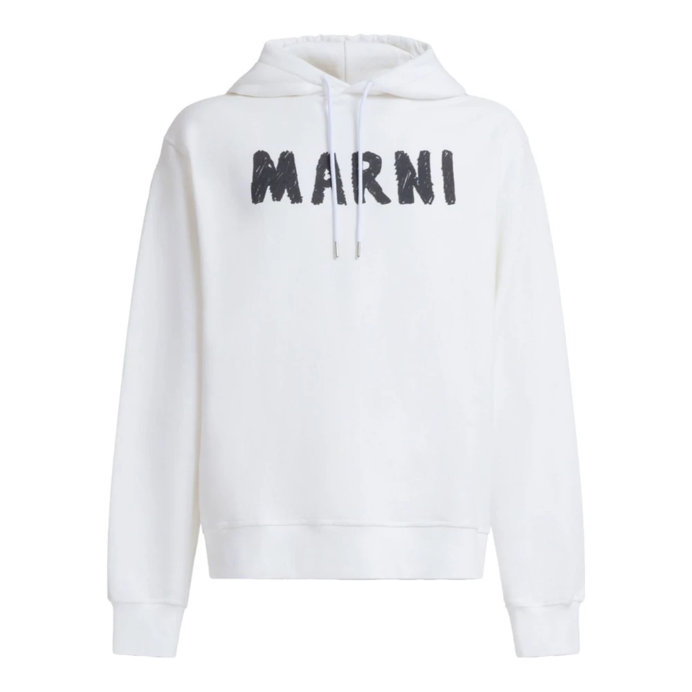 Marni Witte Katoenen Hoodie met Logoprint White Heren