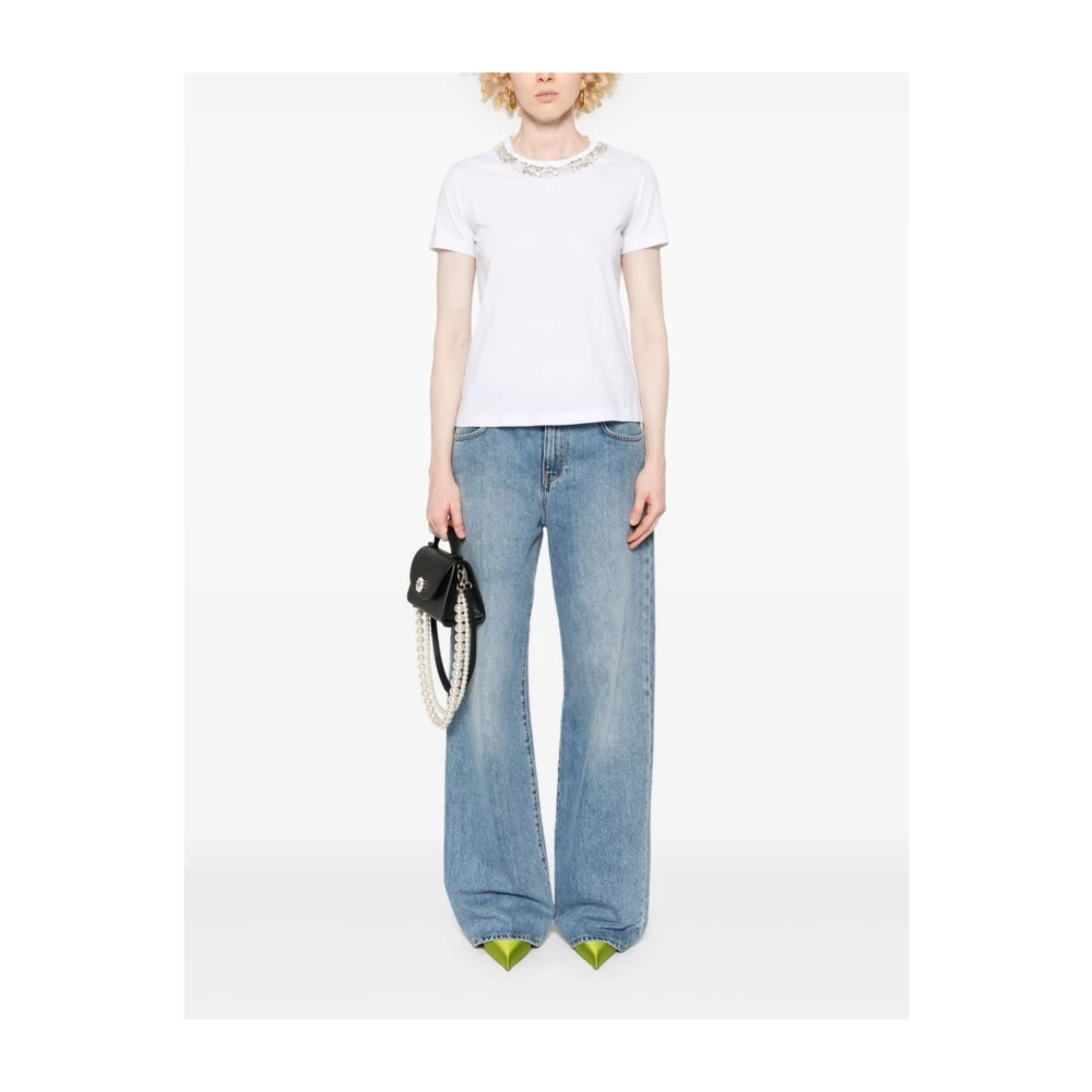 Ermanno Scervino Kristalversierde Crew Neck T-shirt White Dames