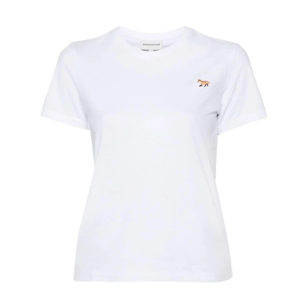 Maison Kitsuné T-shirts en Polos met Handtekening Vos Patch White Dames
