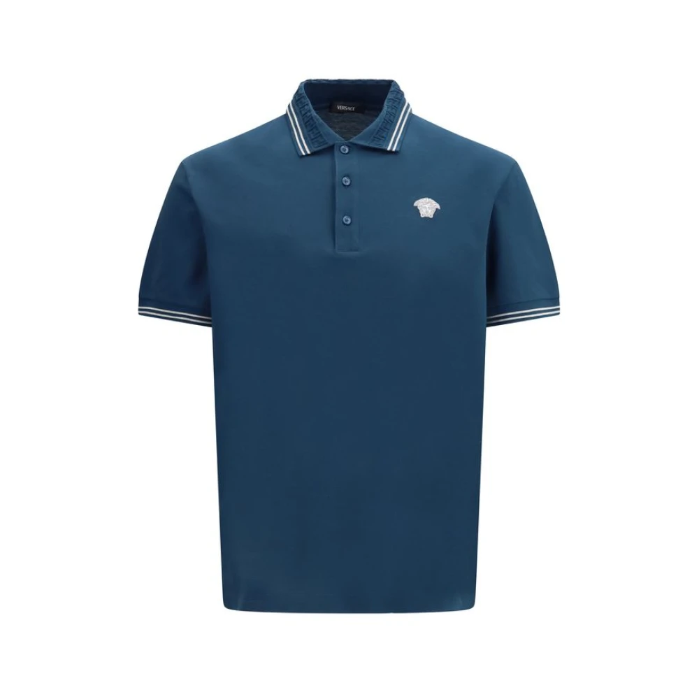 Versace Men's Blue Cotton Polo Shirt