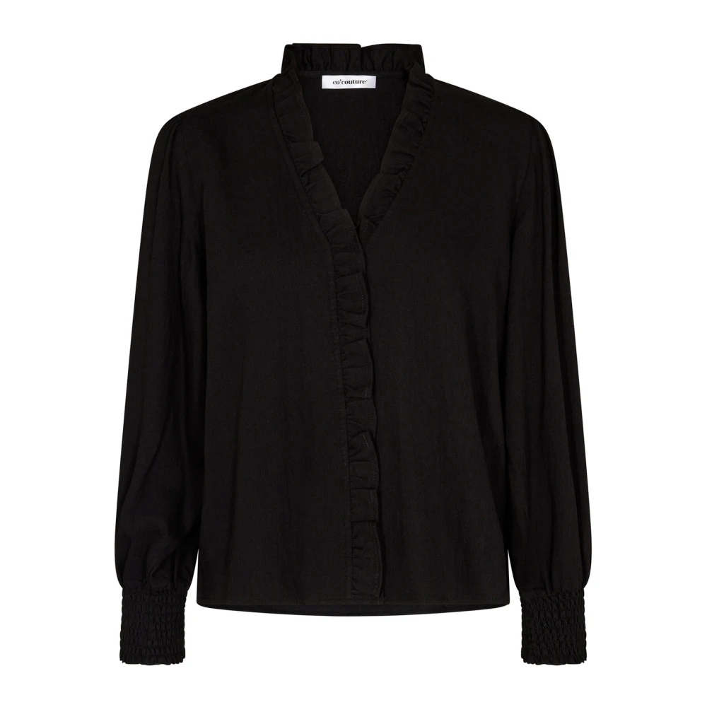 Co'Couture Feminin Blus med Volanger och Smock Manschetter Black, Dam