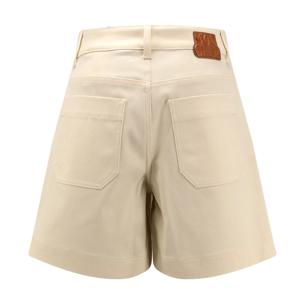 Moncler Stretch katoenen shorts met Maxi Logo Patch Beige Dames