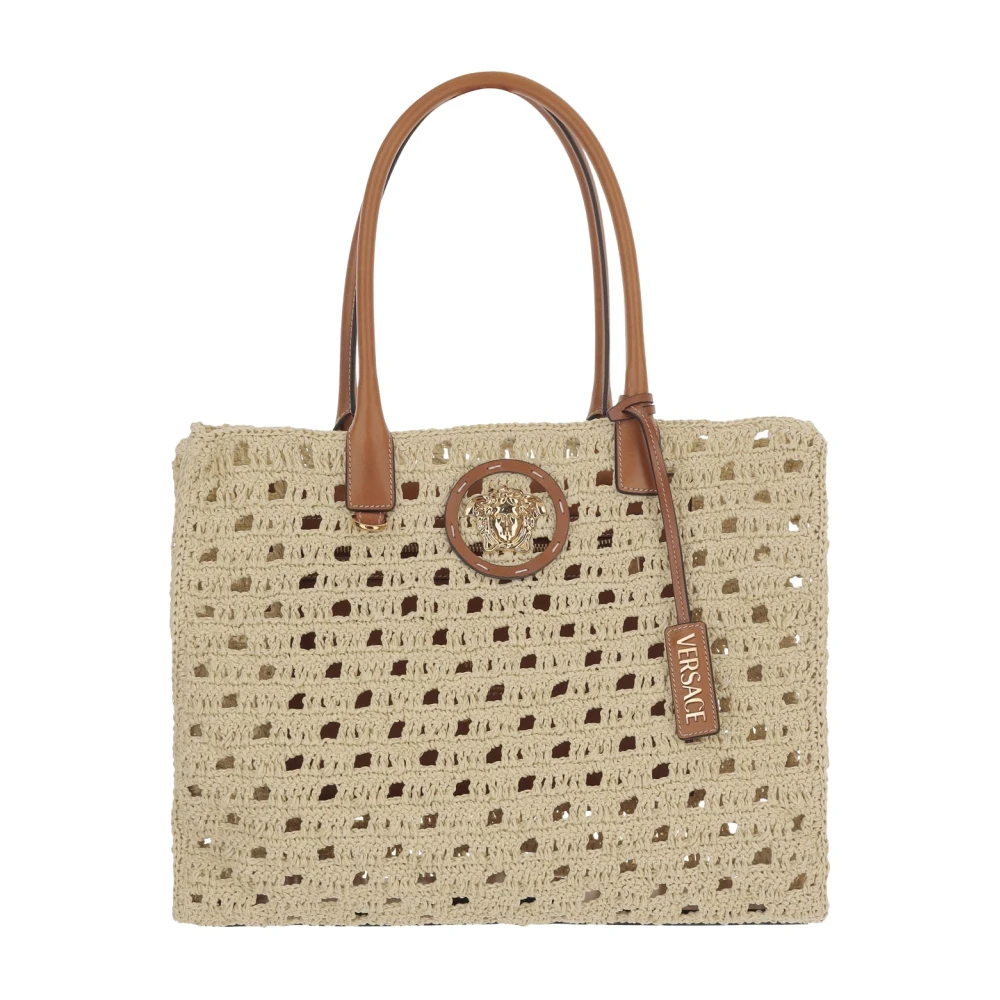 Versace Women's Beige Shopping Bags, One Size, La Medusa Canvas Tote