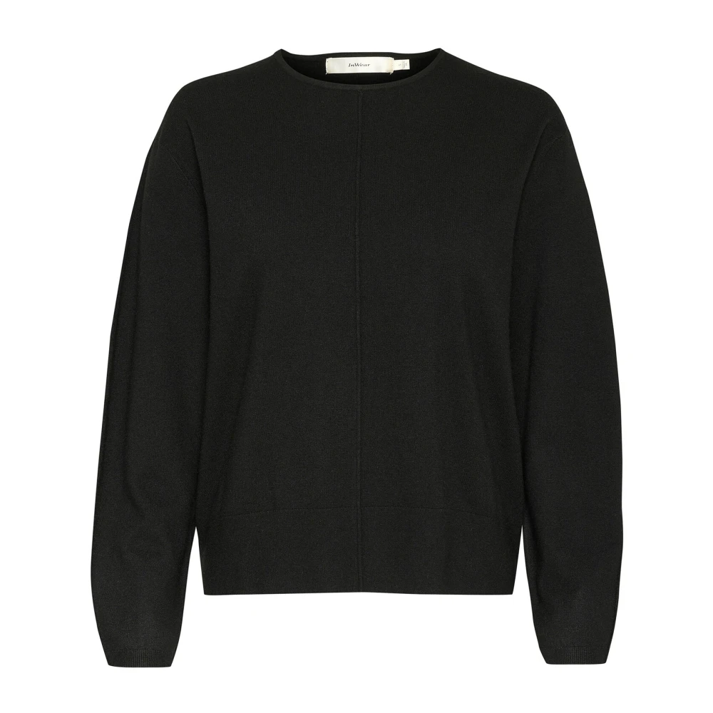 Inwear Women's Black Knit Pullover Jumper - Round-Neck Knitwear - Xl - Knitwear