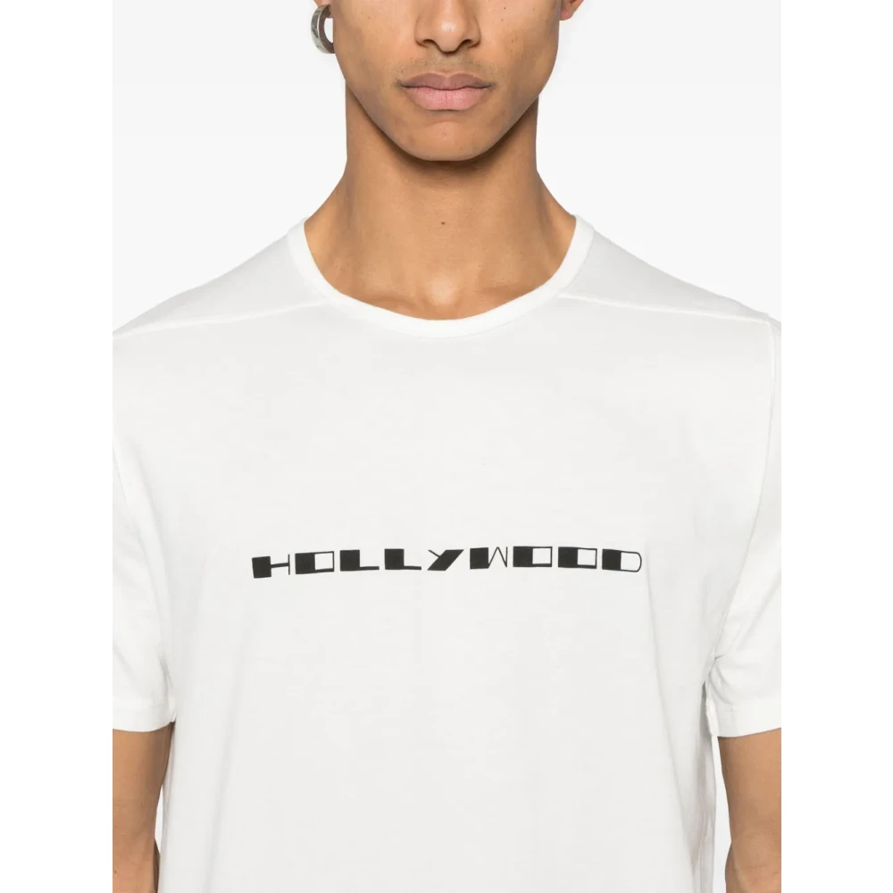Rick Owens Wit Crew Neck T-shirt Front Print White Heren