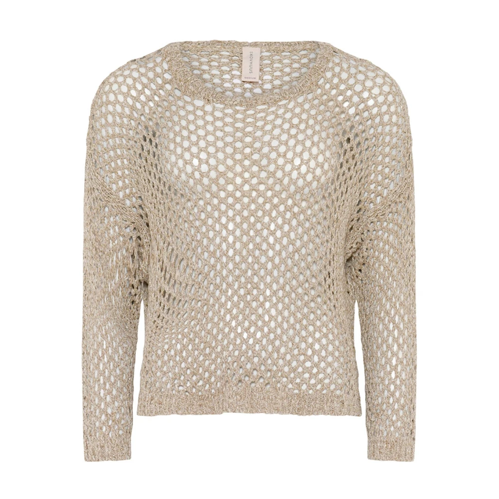 Skovhuus Openwork Tape Pullover Lange Mouw Top Beige Dames
