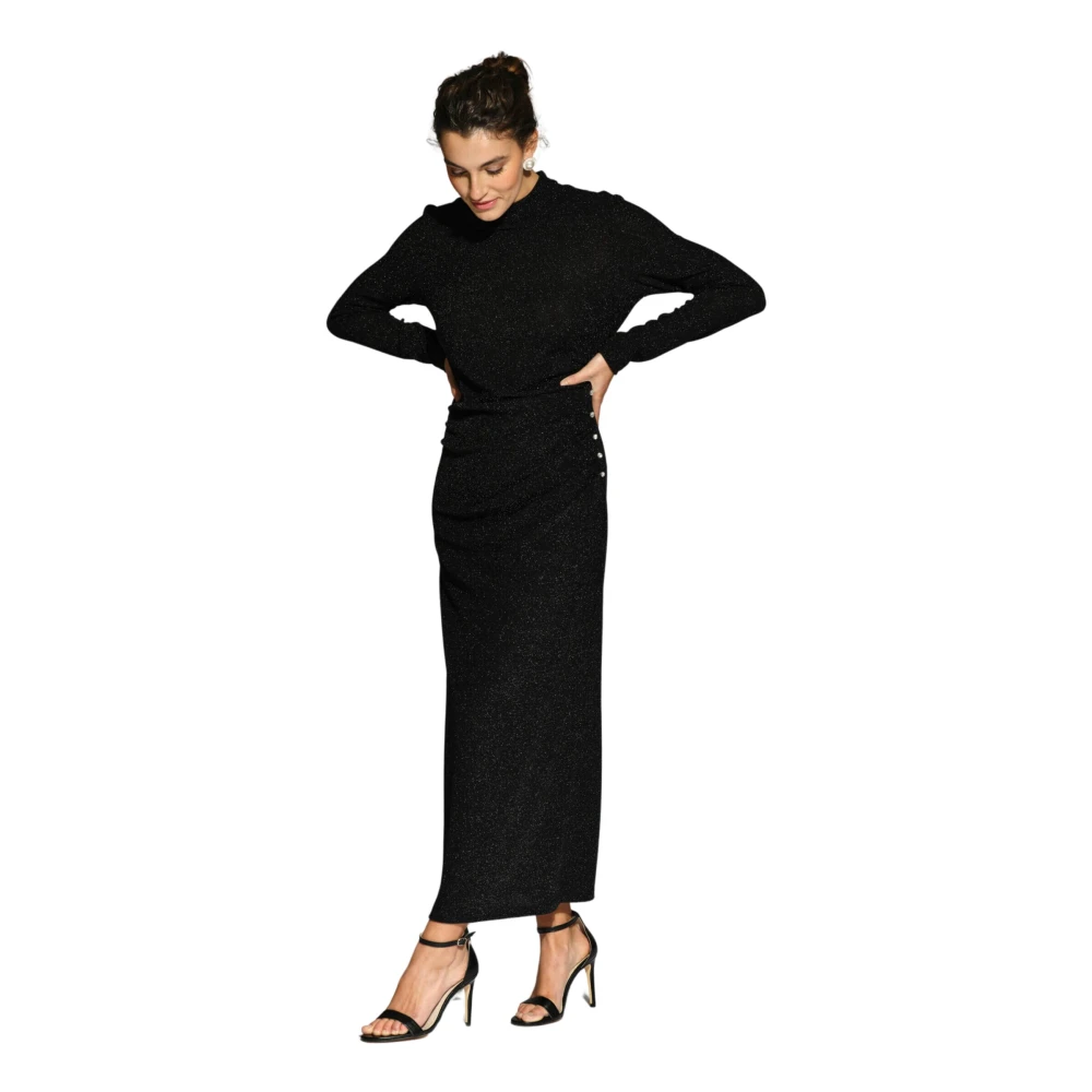 Moskada Zwarte Lurex Midi Jurk met Parel Detail Black Dames