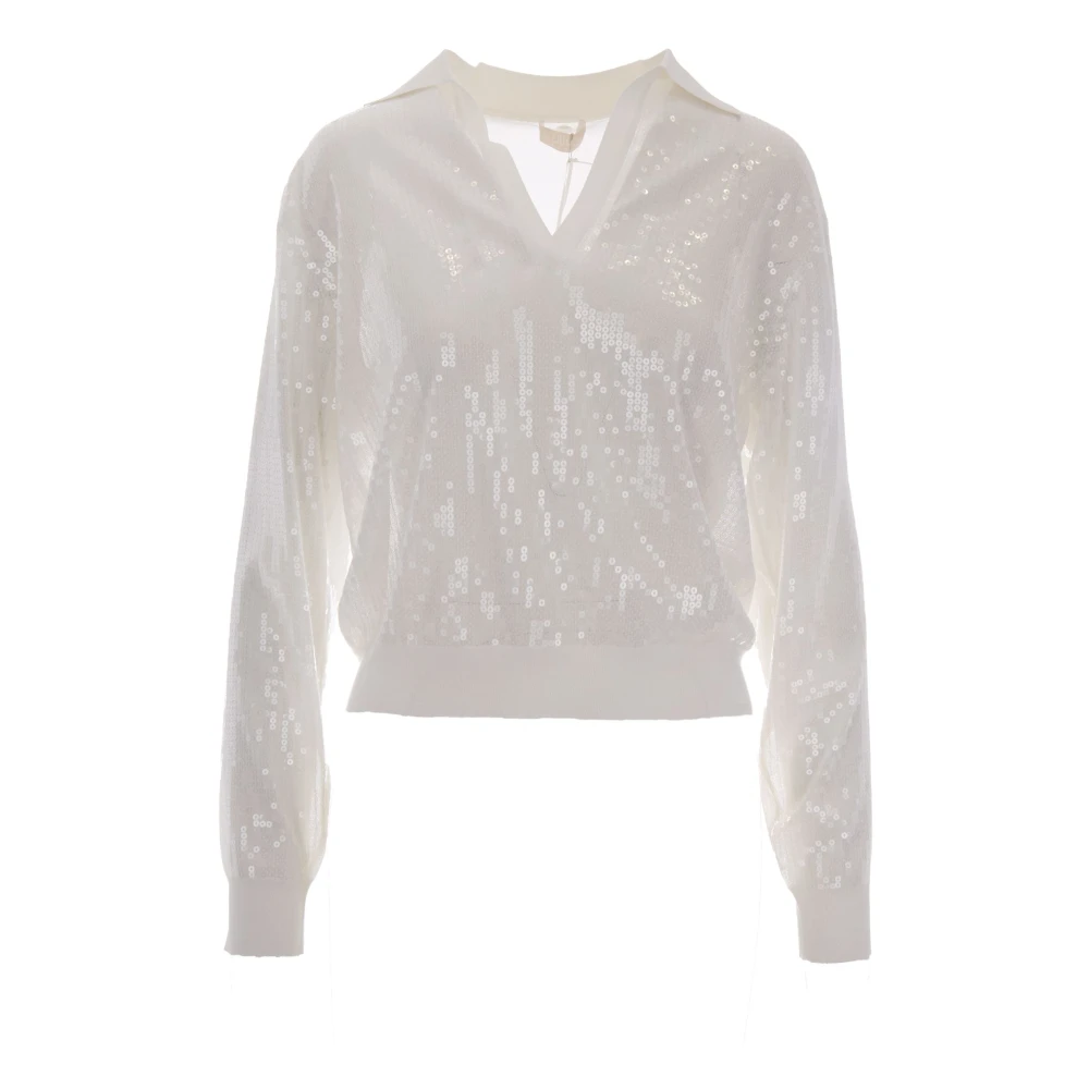 Liu Jo Vrouw Wit Truien & Vesten Dames, Xs, Pailletten, Maglia Chiusa M/L