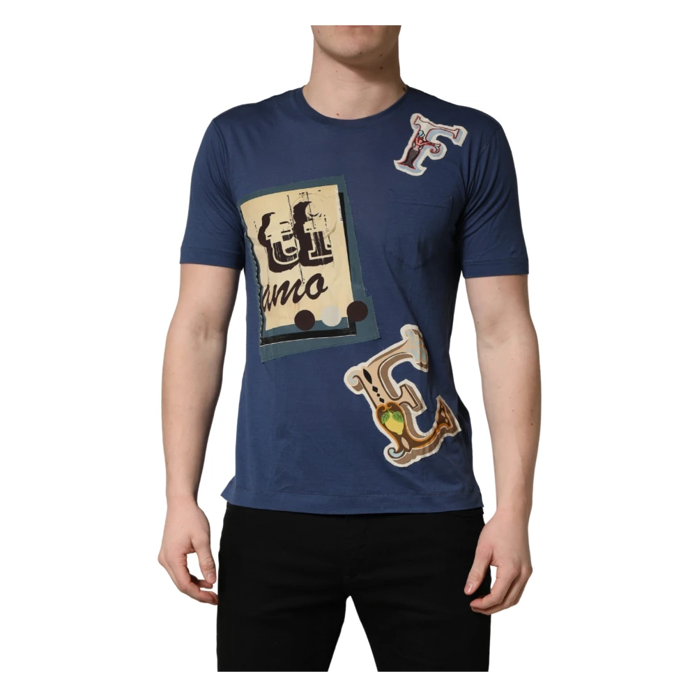 Dolce & Gabbana Navy Blue Cotton Graphic Crew Neck T-shirt - IT46 | S - Image 2
