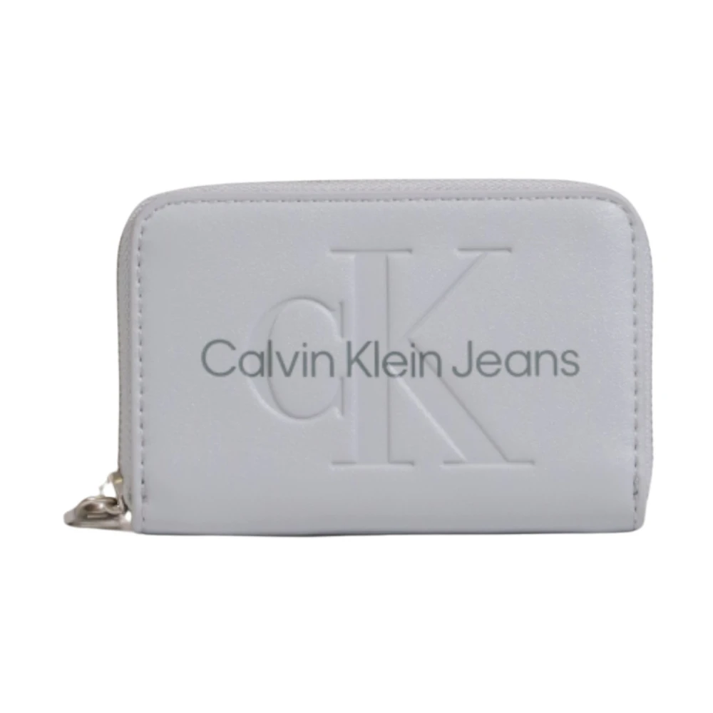 Calvin Klein Jeans Grijze Bedrukte Ritsportemonnee Gray Dames