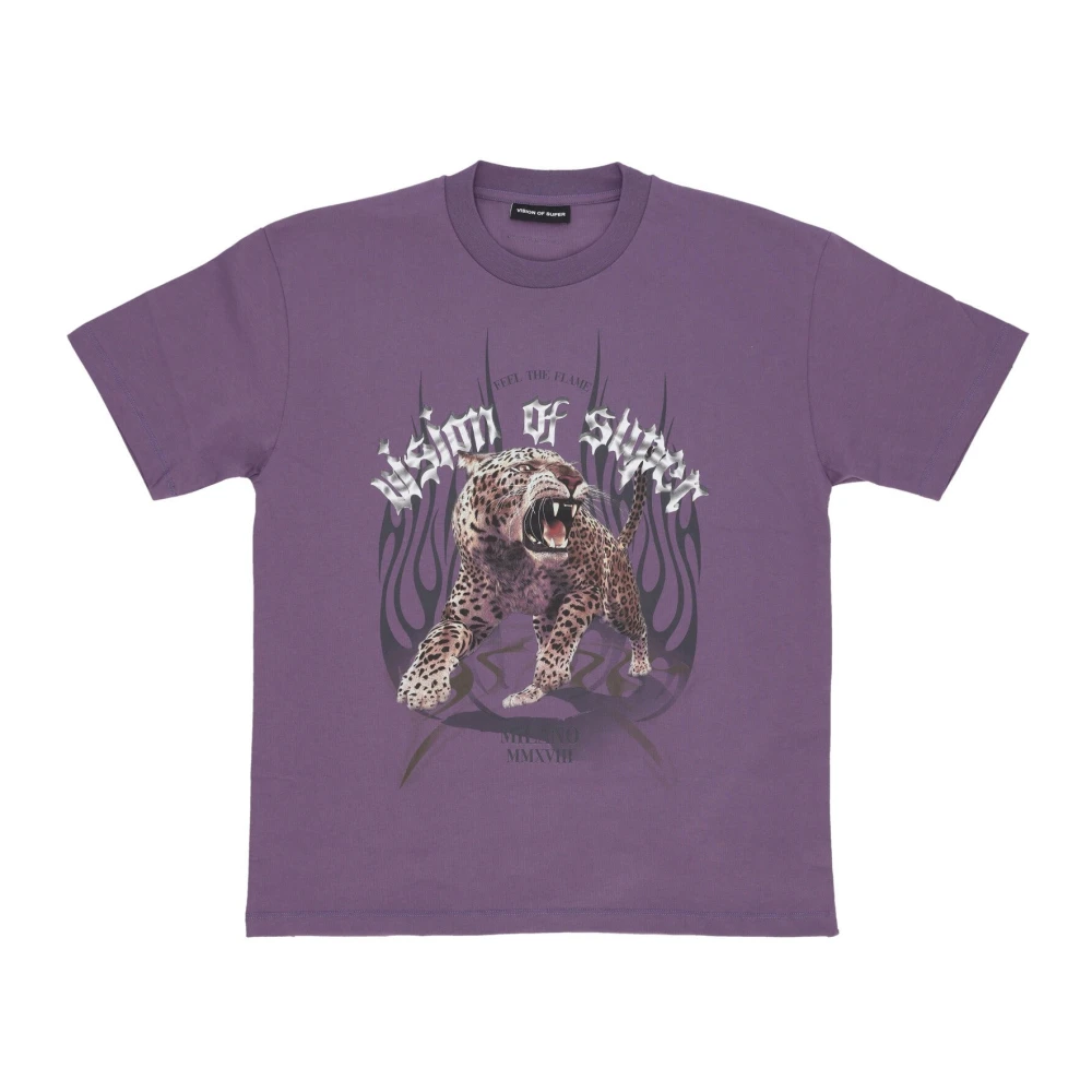 Vision Of Super Men's Purple T-Shirts, Xl, Tiger Print Tee T-Shirt