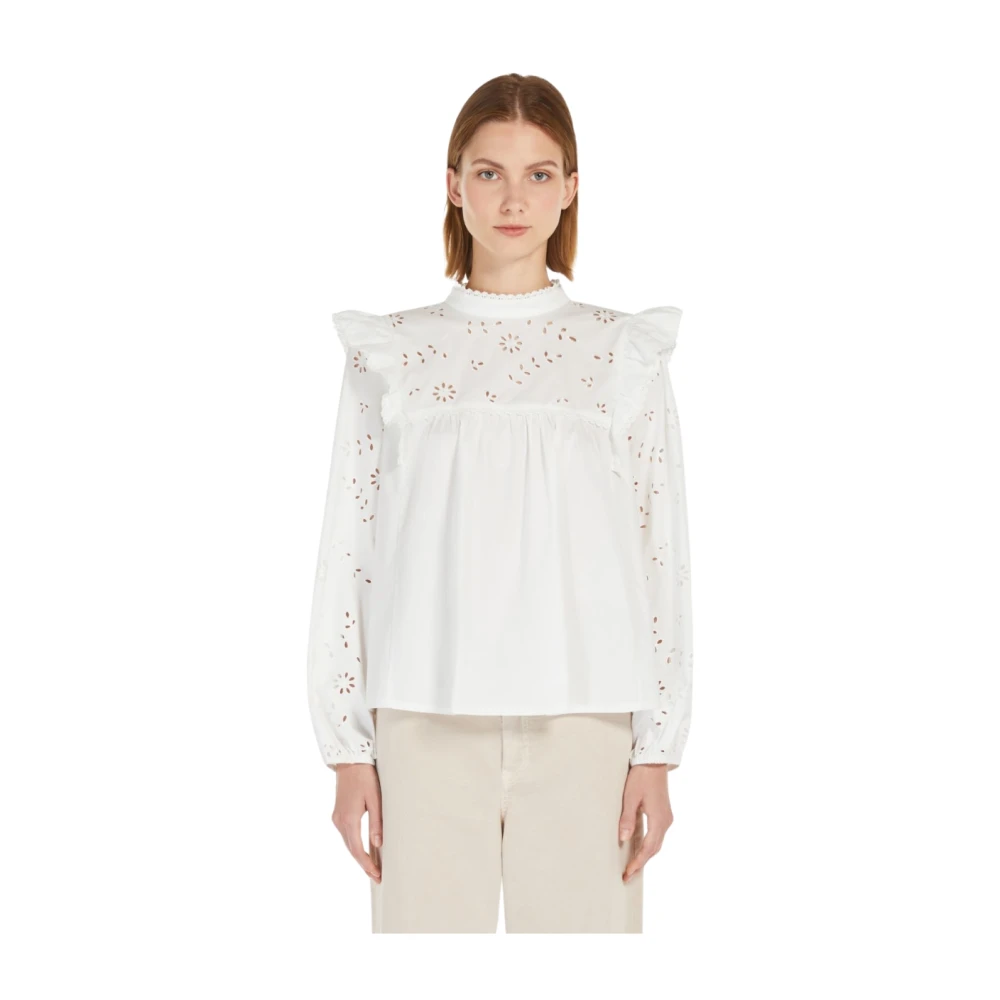 Max Mara Taddeo Katoenen Popeline Overhemd met Borduurwerk White Dames