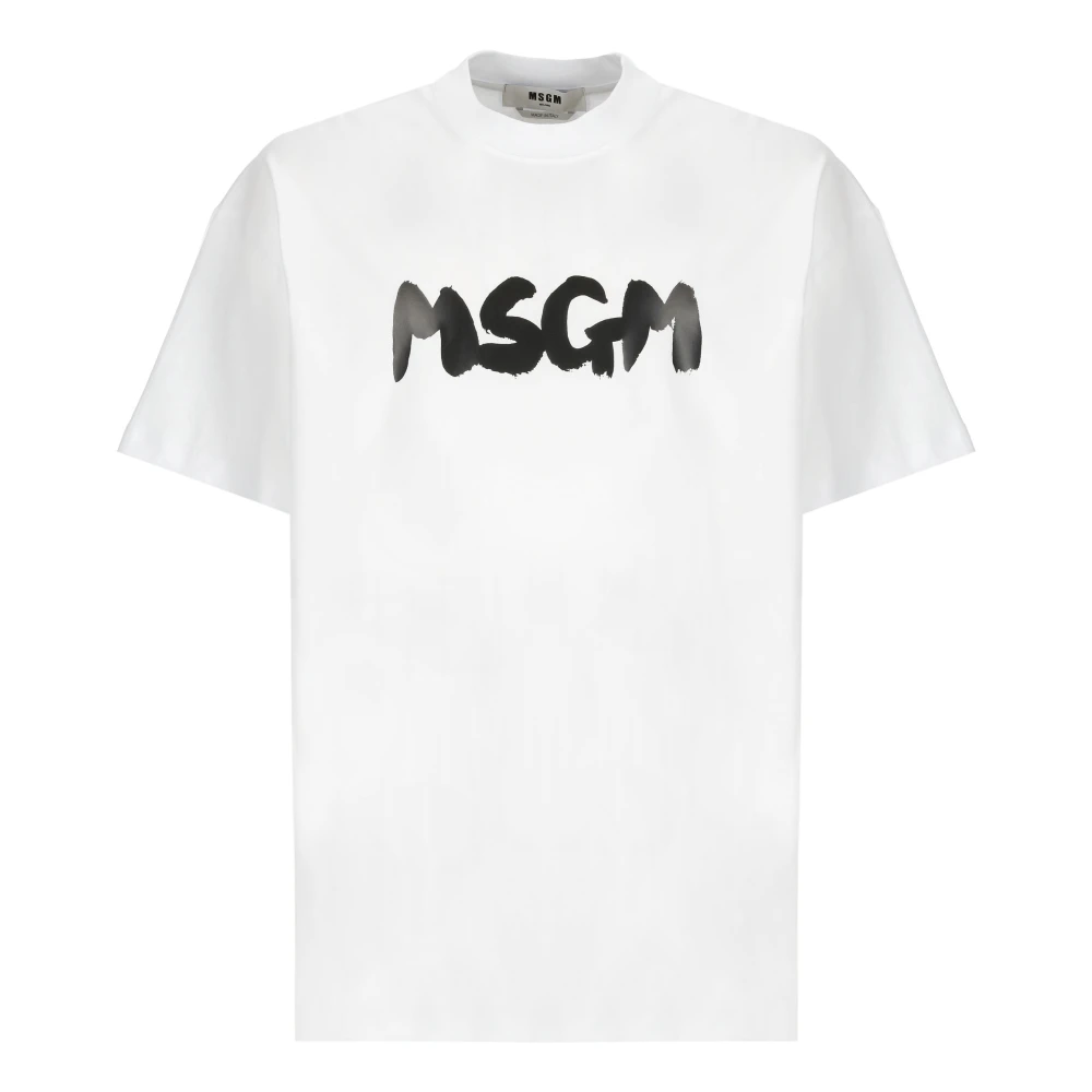 Msgm Vit Bomull T-shirt med Tryck White, Herr