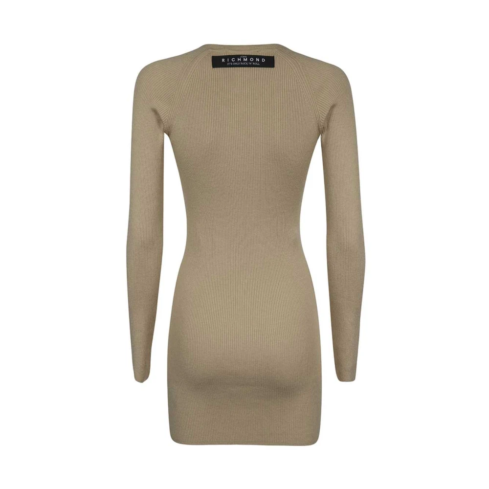 John Richmond Geribbelde gebreide jurk met decoratieve knopen Beige Dames