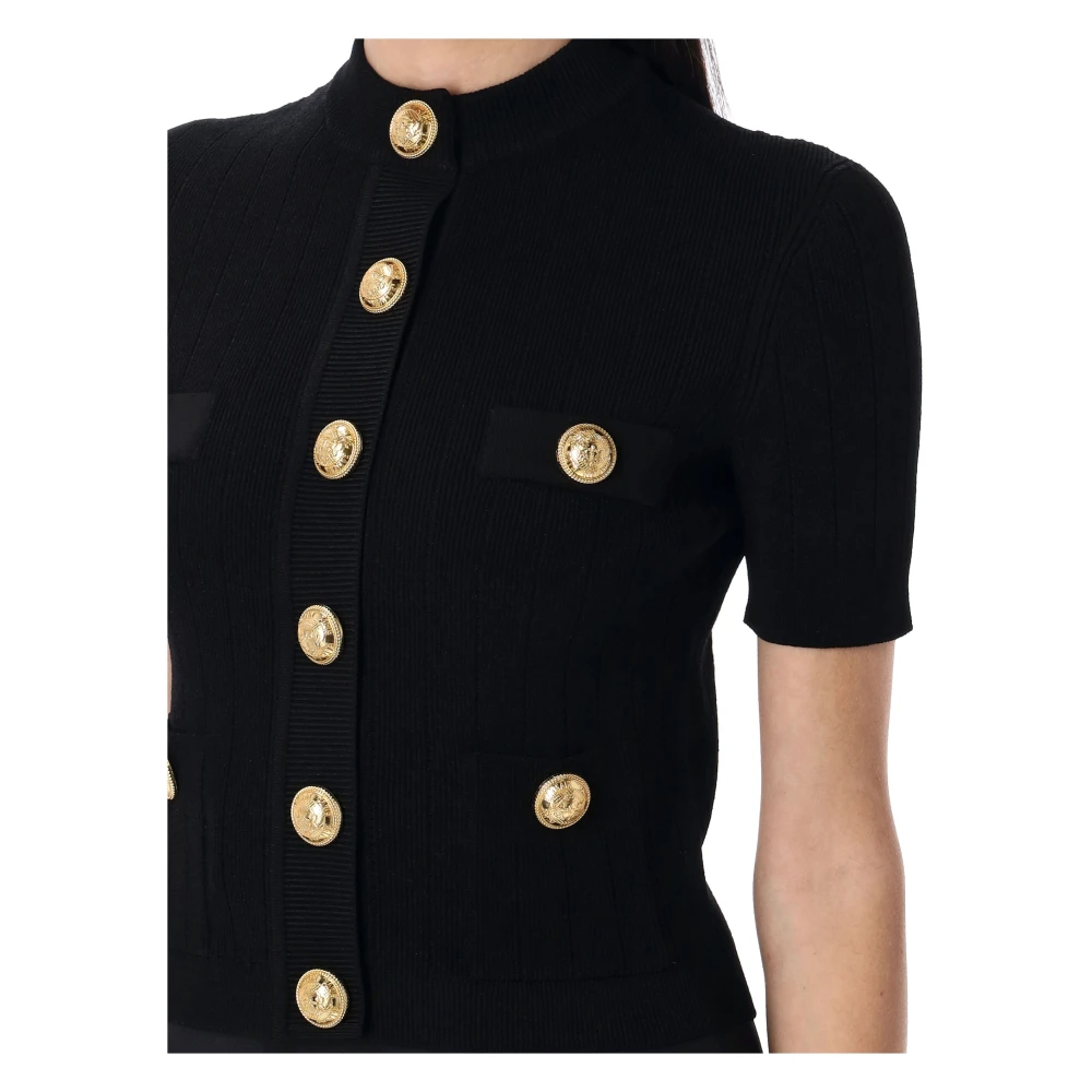 Balmain Gebreid Vest met Gouden Metalen Knopen Black Dames