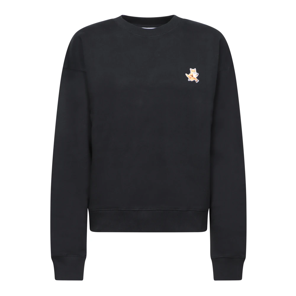 Maison Kitsuné Zwarte Sweatshirt met Geborduurd Logo Black Dames