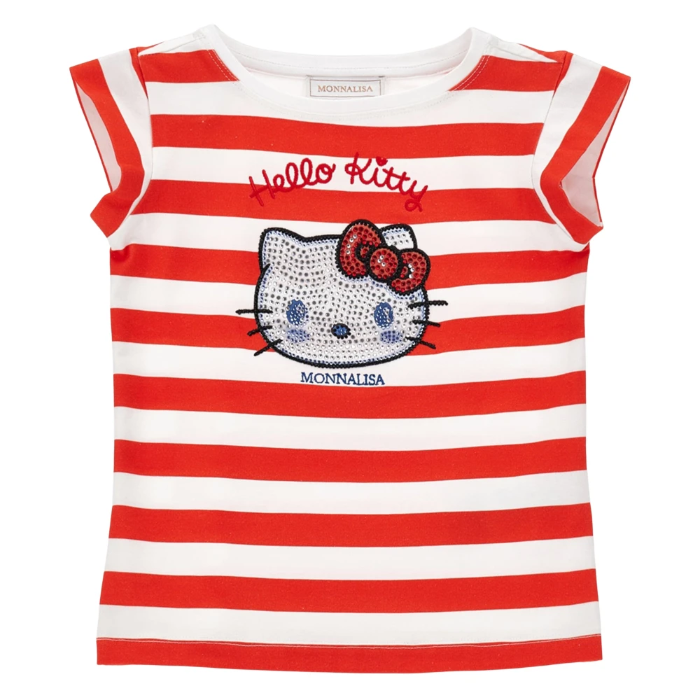 Monnalisa Girls Red Kids Sleeveless Tops, 6 Y, Striped Hello Kitty T-Shirt