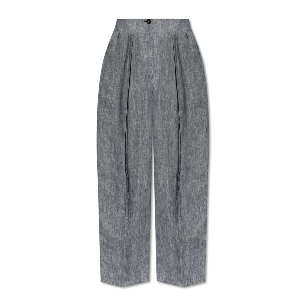Emporio Armani Linnen broek met stiksels op de benen Gray Dames