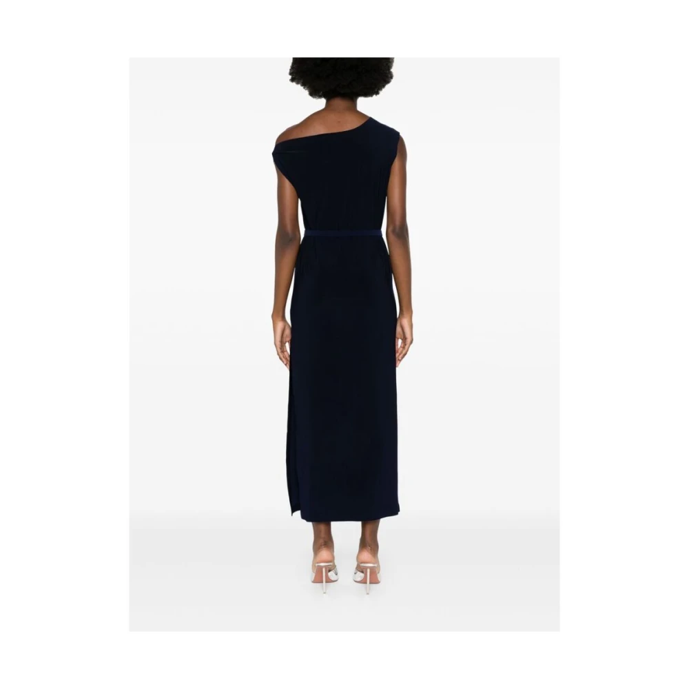 Norma Kamali Midnight Blue Off-Shoulder Jurk met Gerimpelde Details Blue Dames