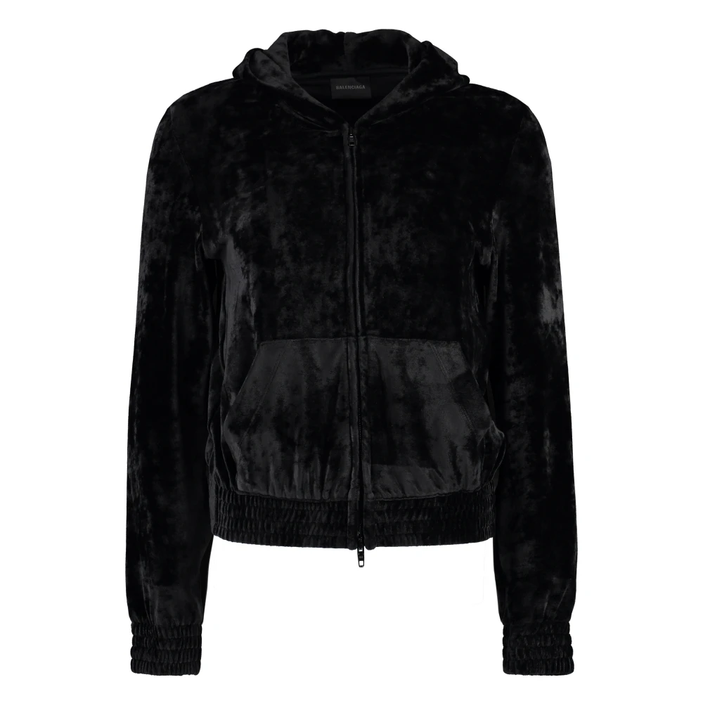 Balenciaga Velvet Zip Hoodie met BB Paris Logo Black Dames