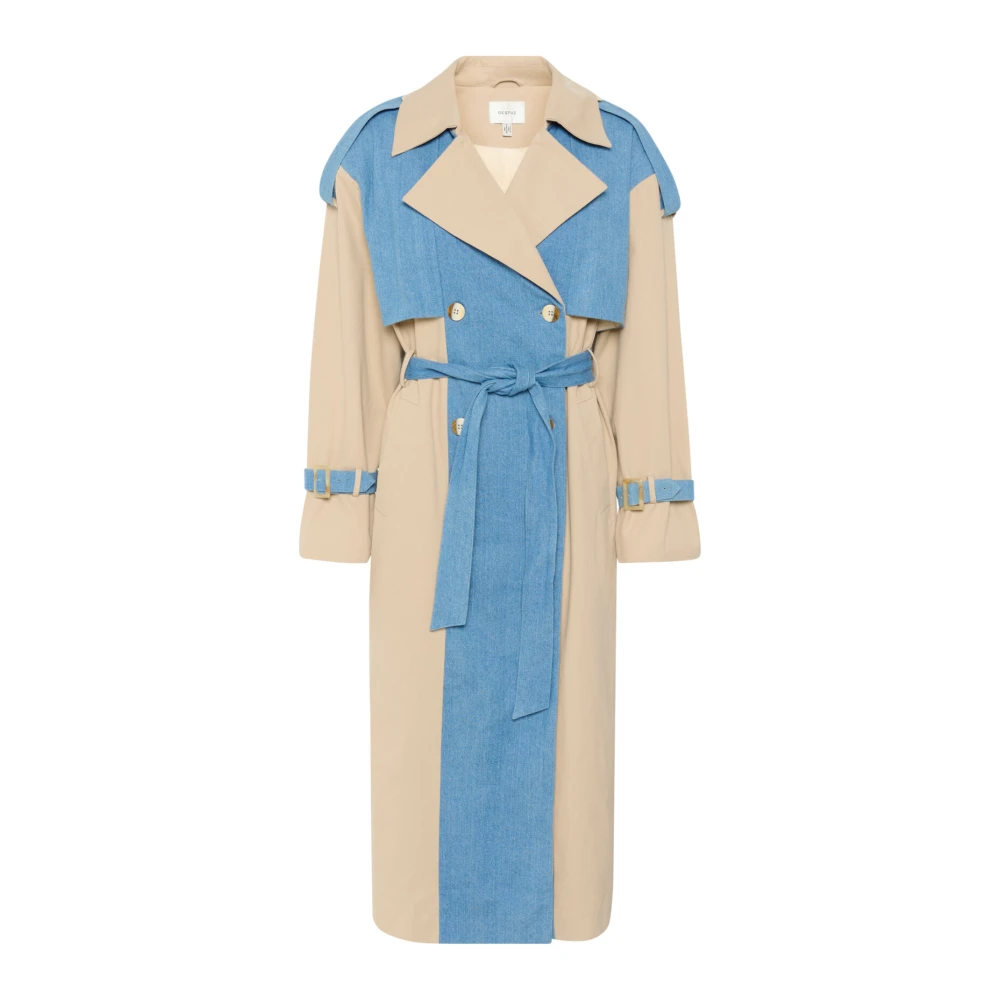 Gestuz Blauwe Trenchcoat met Brede Kraag Beige Dames