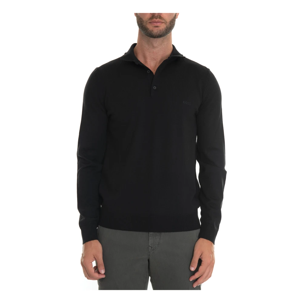 Boss Klassieke Polo Shirt met Lange Mouwen Black Heren