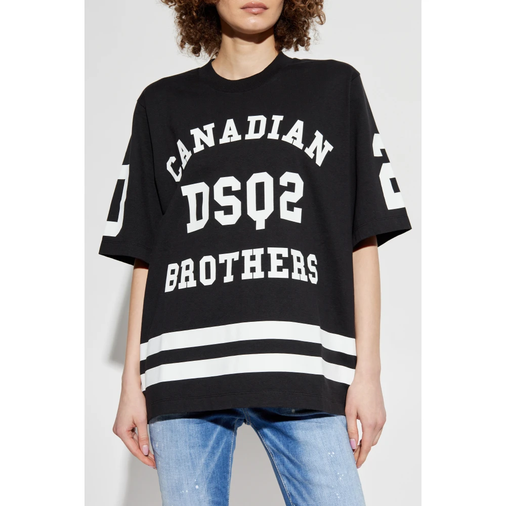 Dsquared2 T-shirt met logo Black Dames