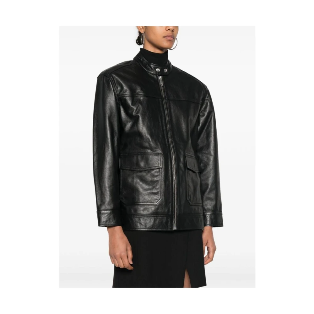 Anine Bing Zwart leren bovenkleding met ritssluiting Black Dames