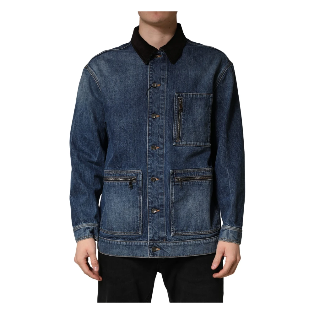 Dolce & Gabbana Mannelijk Blauw Jassen Heren, M, Denim, Cotton Denim Blouson Jacket
