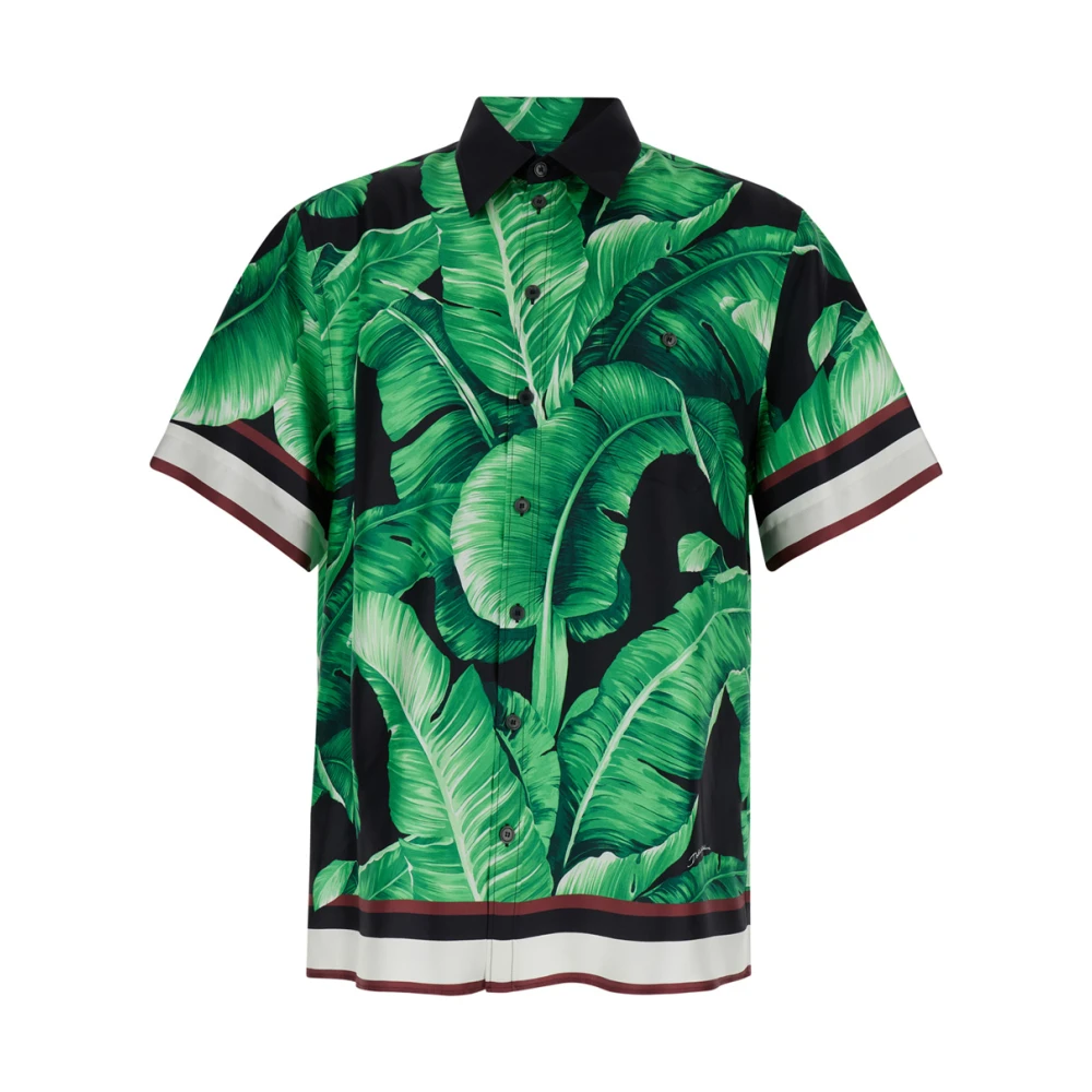 Dolce & Gabbana Groene Bowling Zijden Shirt Banaan Multicolor Heren