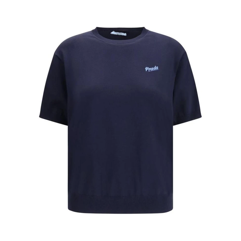 Prada Women's Blue Silk Sweatshirt With Ribbed Cuffs And Hem