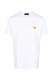 Hvid Bomuld T-shirt med Broderet Guld Medusa Logo