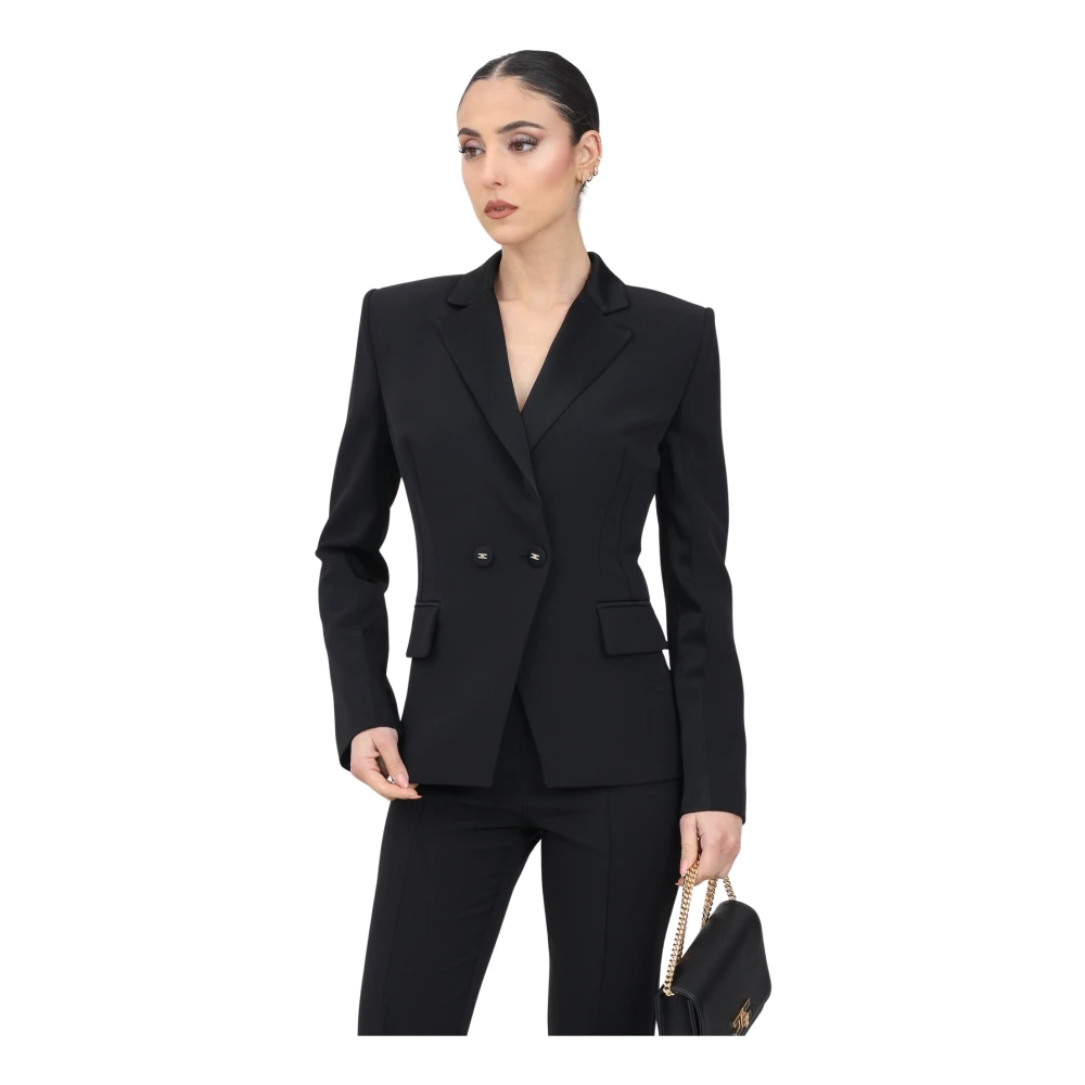 Elisabetta Franchi Zwarte double-breasted jas elegante stijl Black Dames