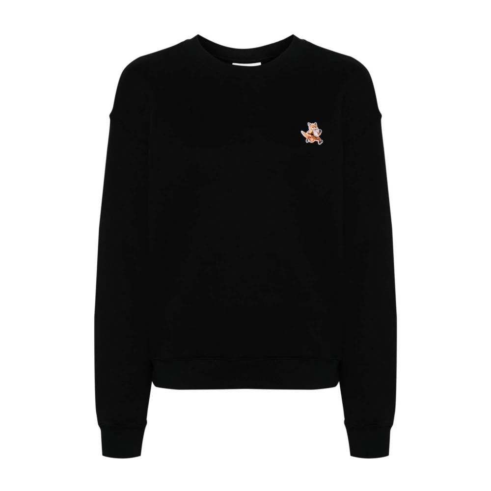 Maison Kitsuné Zwarte Sweatshirt met Speedy Fox Patch Black Dames