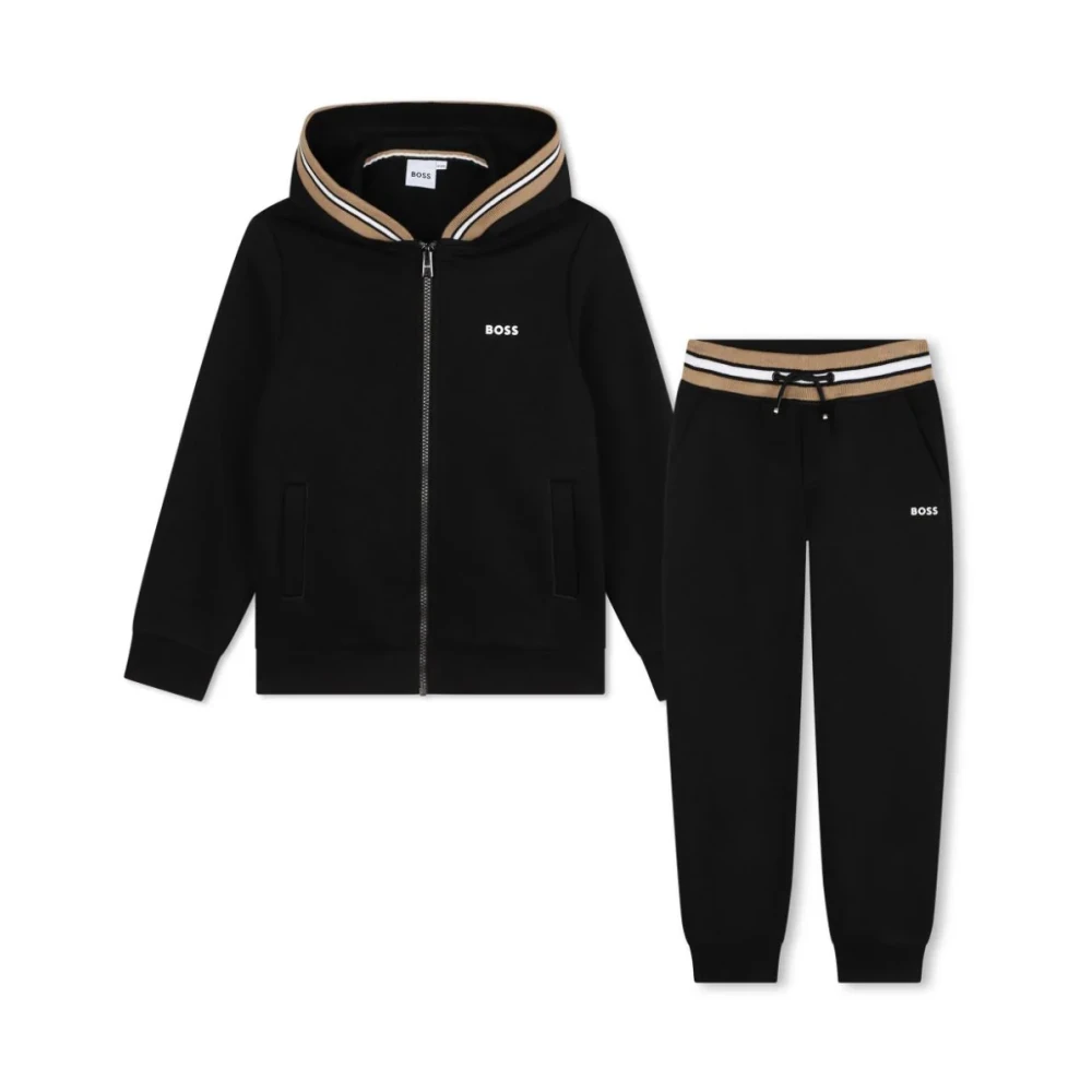 Hugo Boss Randig Logotyp Hoodie och Byxor Set Black, Pojke