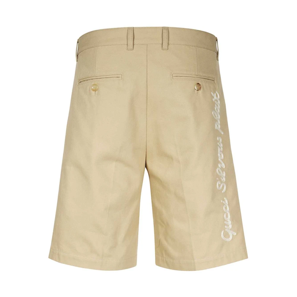 Gucci Geplooide Katoenen Bermuda Shorts Beige Heren