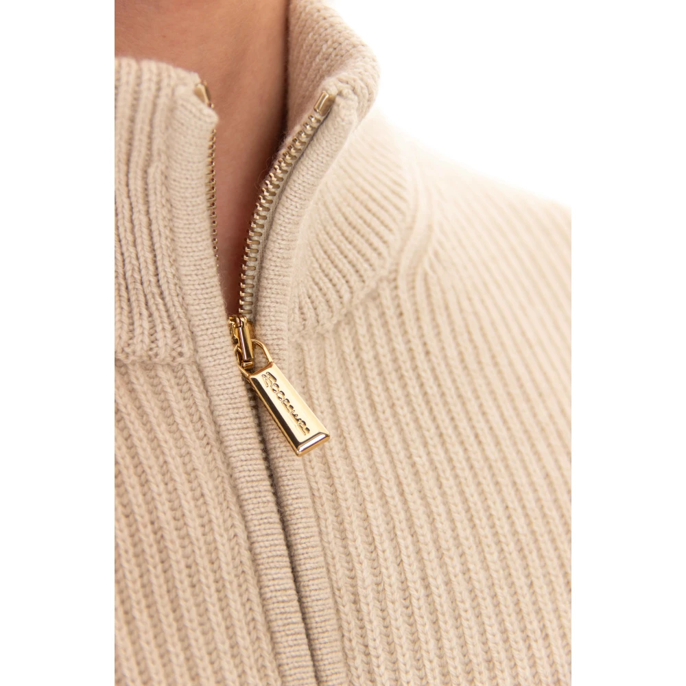 Moorer Kasjmier Zip Trui Ivoor Beige Heren