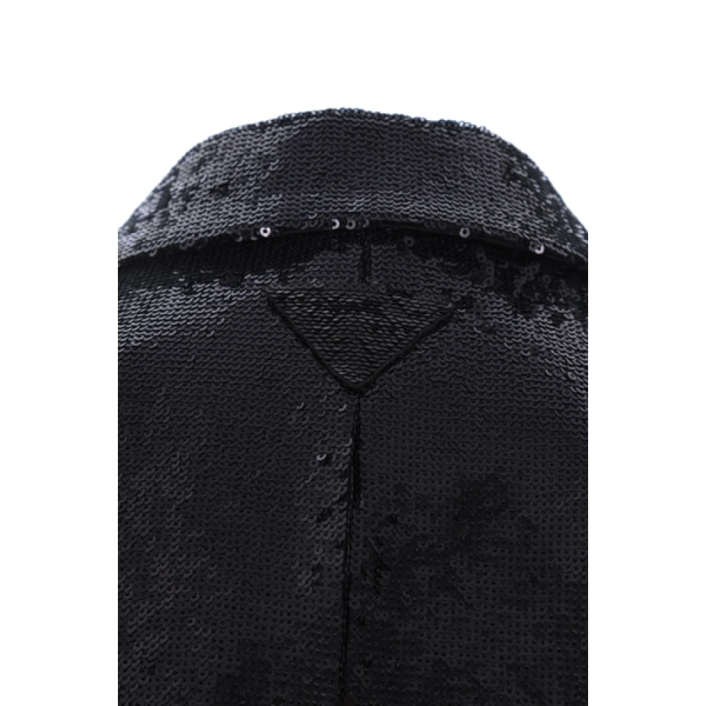 Prada Zwarte geborduurde single-breasted jas Black Dames