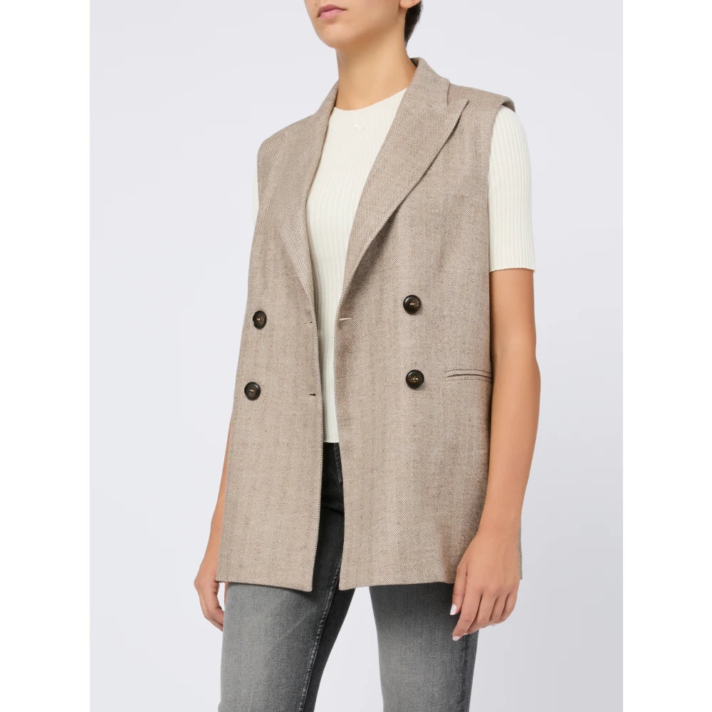 D.Exterior Beige Gebreid Vest Mouwloos Knoopsluiting voor Beige Dames