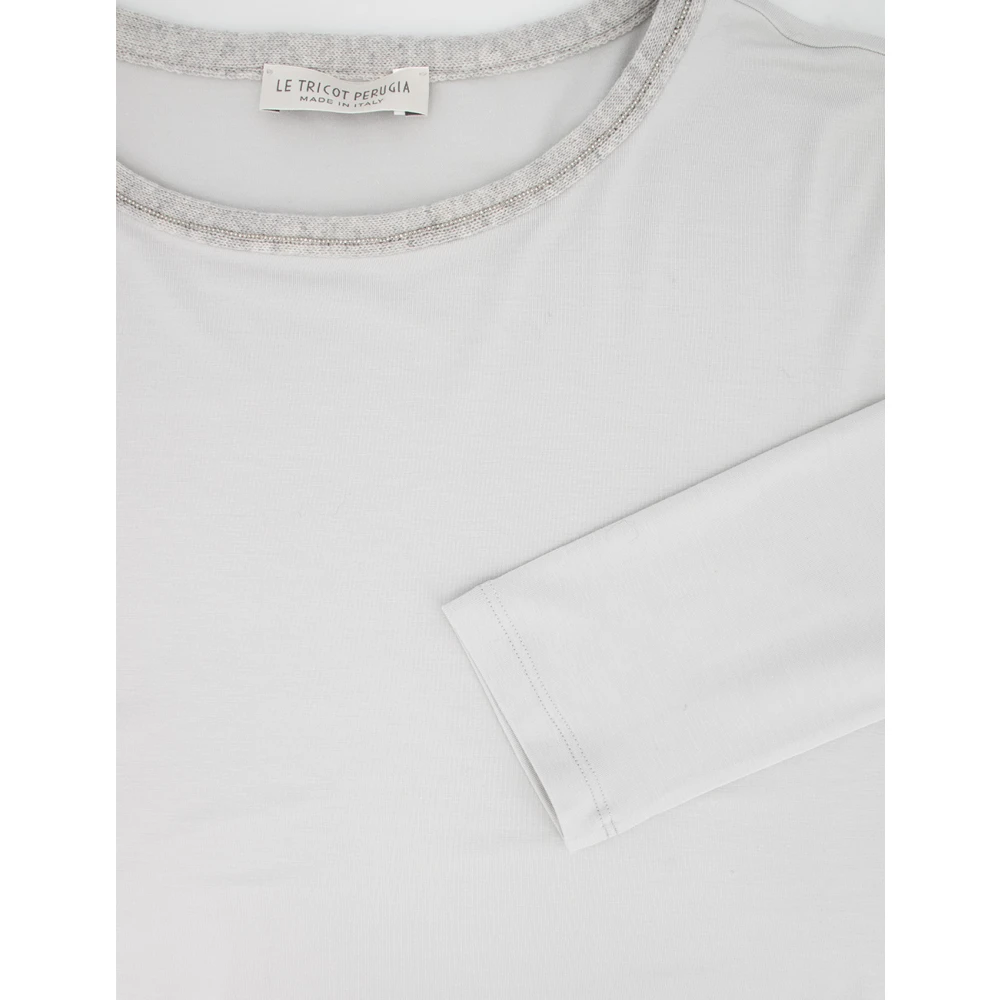 Le Tricot Perugia Lurex Crew Neck Gebreid Shirt Gray Dames