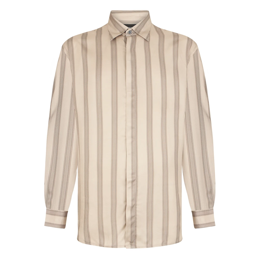 Emporio Armani Men's Beige Casual Shirts, Xl, Satin Striped Shirt