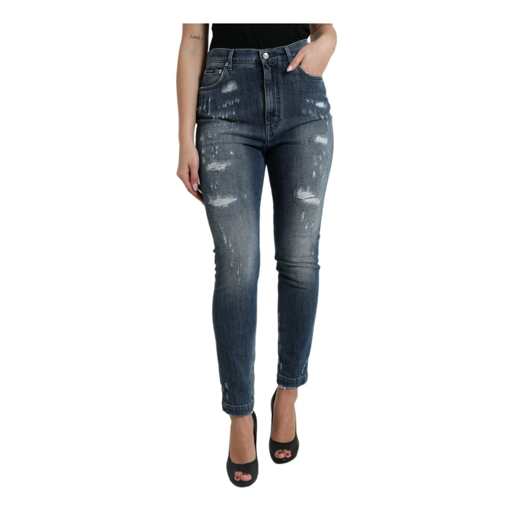 Dolce & Gabbana Women's Blue Distressed High Waist Denim Jeans